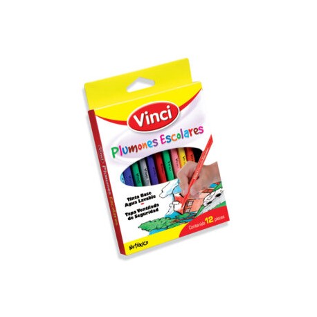 Plumones escolares tinta lavable c/ 12 piezas