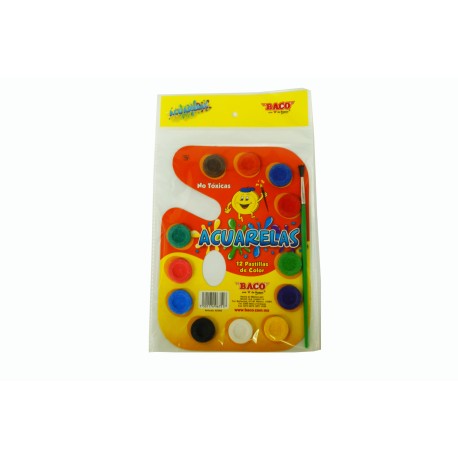 Acuarelas no tóxicas 12 pastillas de color con pincel