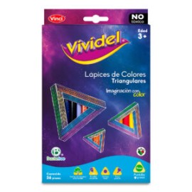 Lápices de colores triangulares Vividel c/ 36 pzas